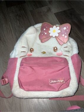 Hello Kitty Pink and Cream Plush Kids Backpack with Bow